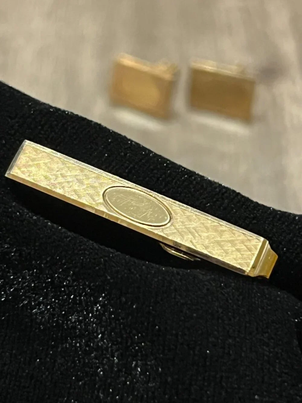 Vintage La Mode Mid Century Cufflinks & Tie Clip Set Gold Filled Art Deco